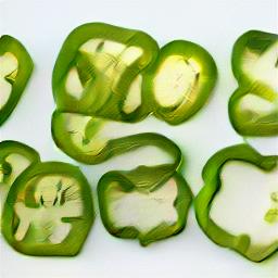 generated: a green pepper sliced into many pieces #4